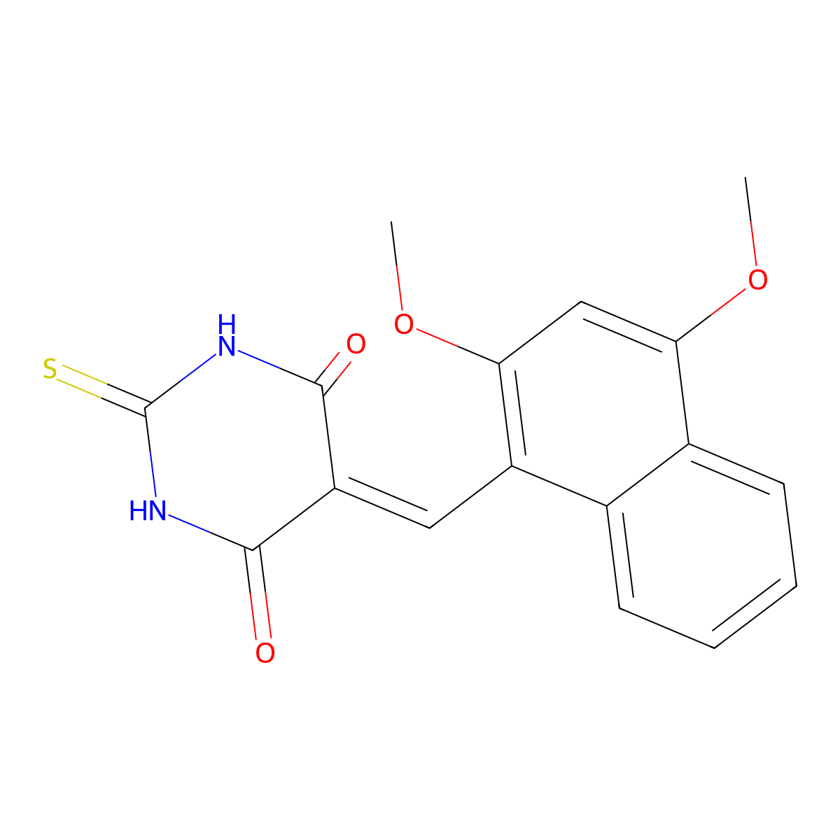 5-((2,4-dimethoxynaphthalen-1-yl)methylene)-2-thioxodihydropyrimidine-4,6(1H,5H)-dione molecular structure, CAS 1584121-99-2