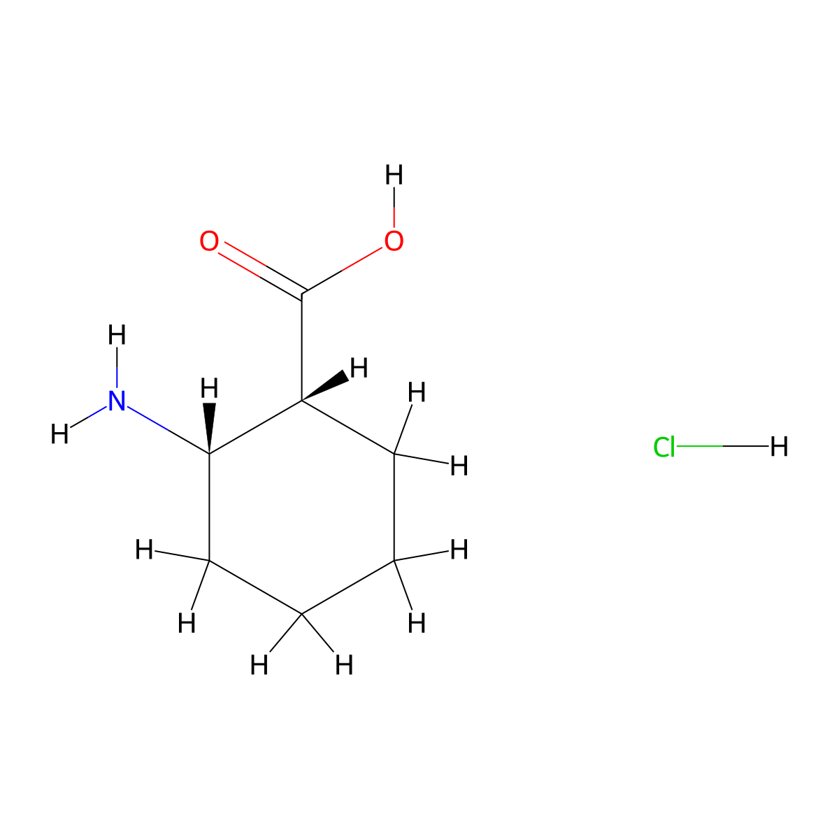 (1R,2S)-2-aminocyclohexane-1-carboxylic acid hydrochloride molecular structure, CAS 158414-48-3