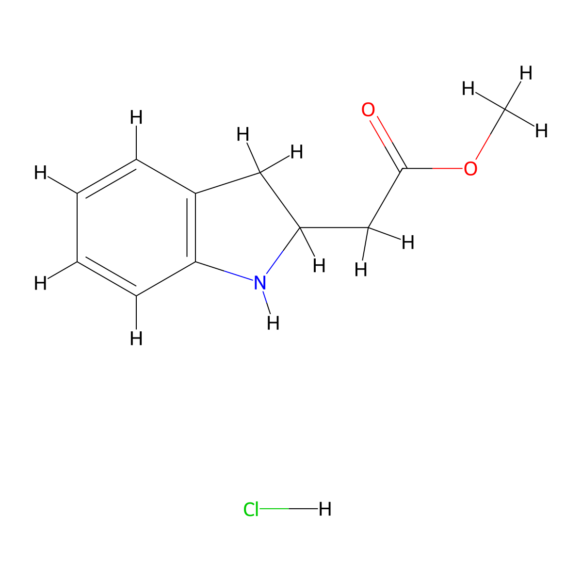 methyl 2-(2,3-dihydro-1H-indol-2-yl)acetate hydrochloride molecular structure, CAS 158459-15-5