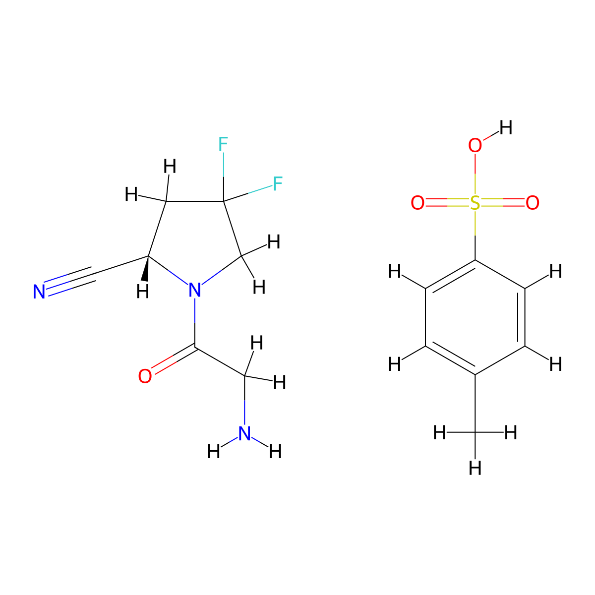 (S)-1-(2-aminoacetyl)-4,4-difluoropyrrolidine-2-carbonitrile 4-methylbenzenesulfonate molecular structure, CAS 1584652-36-7