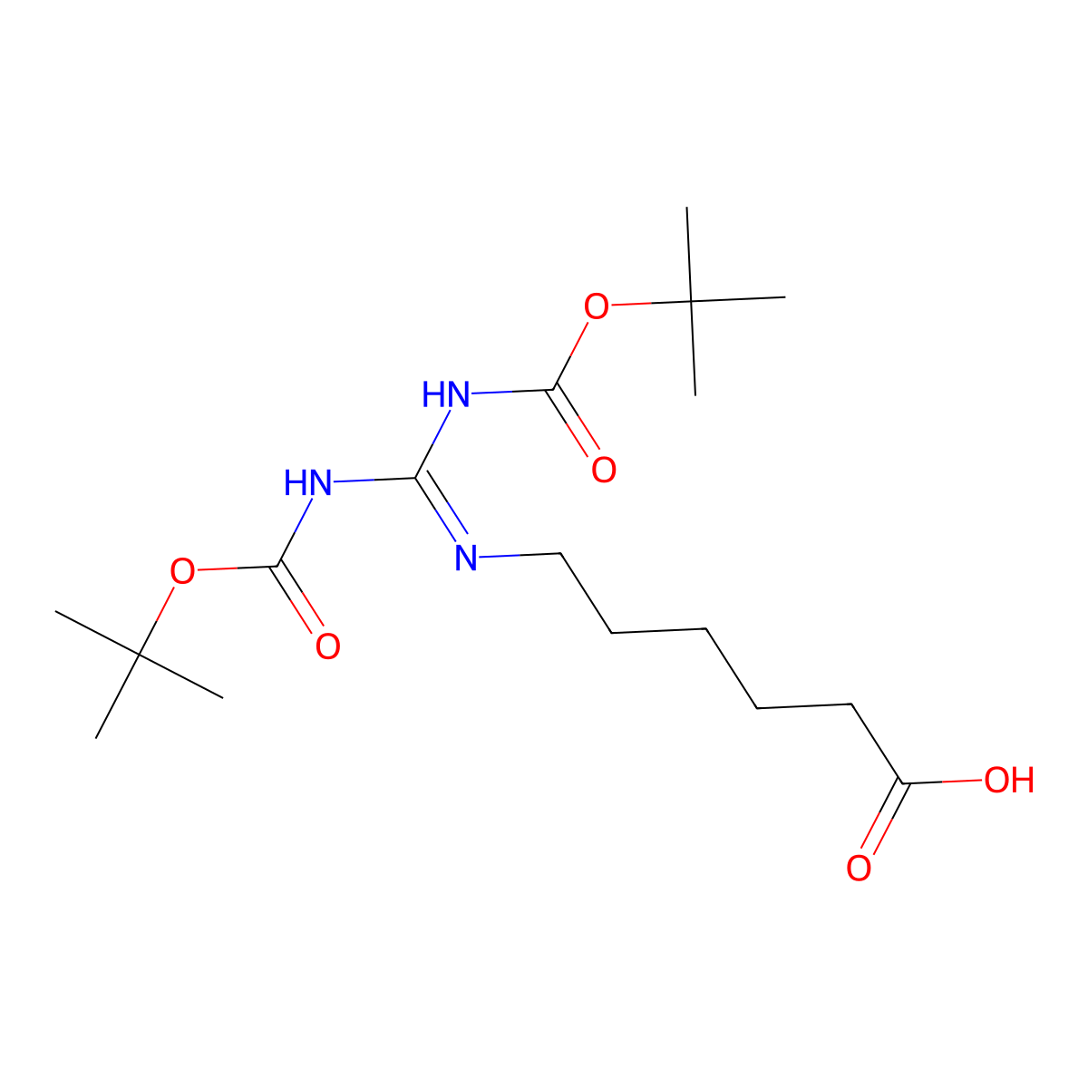 6-[({[(Tert-butoxy)carbonyl]amino}({[(tert-butoxy)carbonyl]imino})methyl)amino]hexanoic acid molecular structure, CAS 158478-79-6