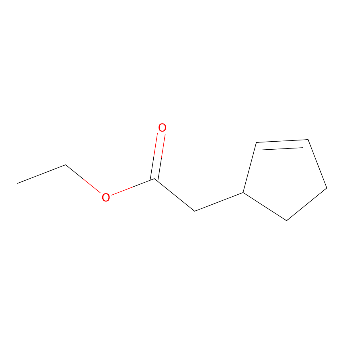2-Cyclopentene-1-acetic acid, ethyl ester molecular structure, CAS 15848-49-4