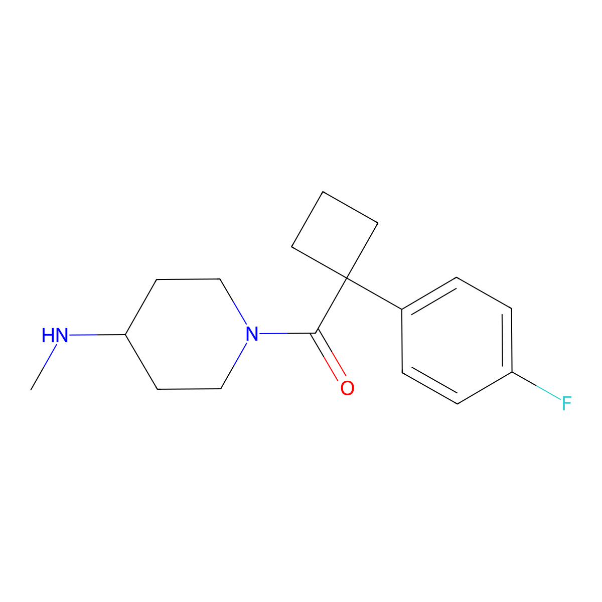 1-[1-(4-fluorophenyl)cyclobutanecarbonyl]-N-methylpiperidin-4-amine molecular structure, CAS 1584893-66-2