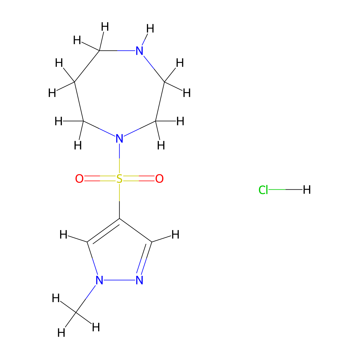 1-[(1-methyl-1H-pyrazol-4-yl)sulfonyl]-1,4-diazepane hydrochloride molecular structure, CAS 1585077-39-9