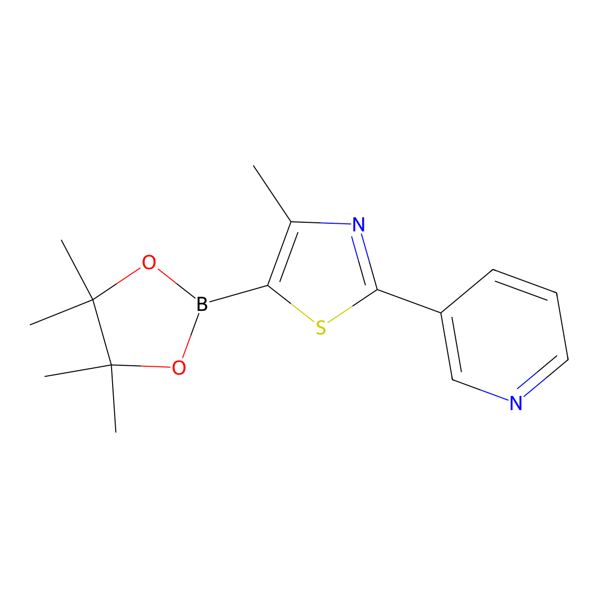 3-[4-Methyl-5-(4,4,5,5-tetramethyl-1,3,2-dioxaborolan-2-yl)-1,3-thiazol-2-yl]pyridine molecular structure, CAS 1585200-55-0