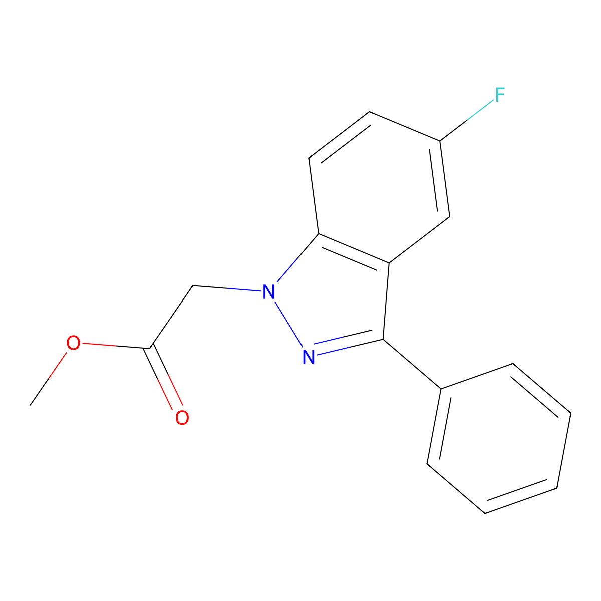 Methyl 2-(5-fluoro-3-phenyl-1H-indazol-1-yl)acetate molecular structure, CAS 1585213-73-5