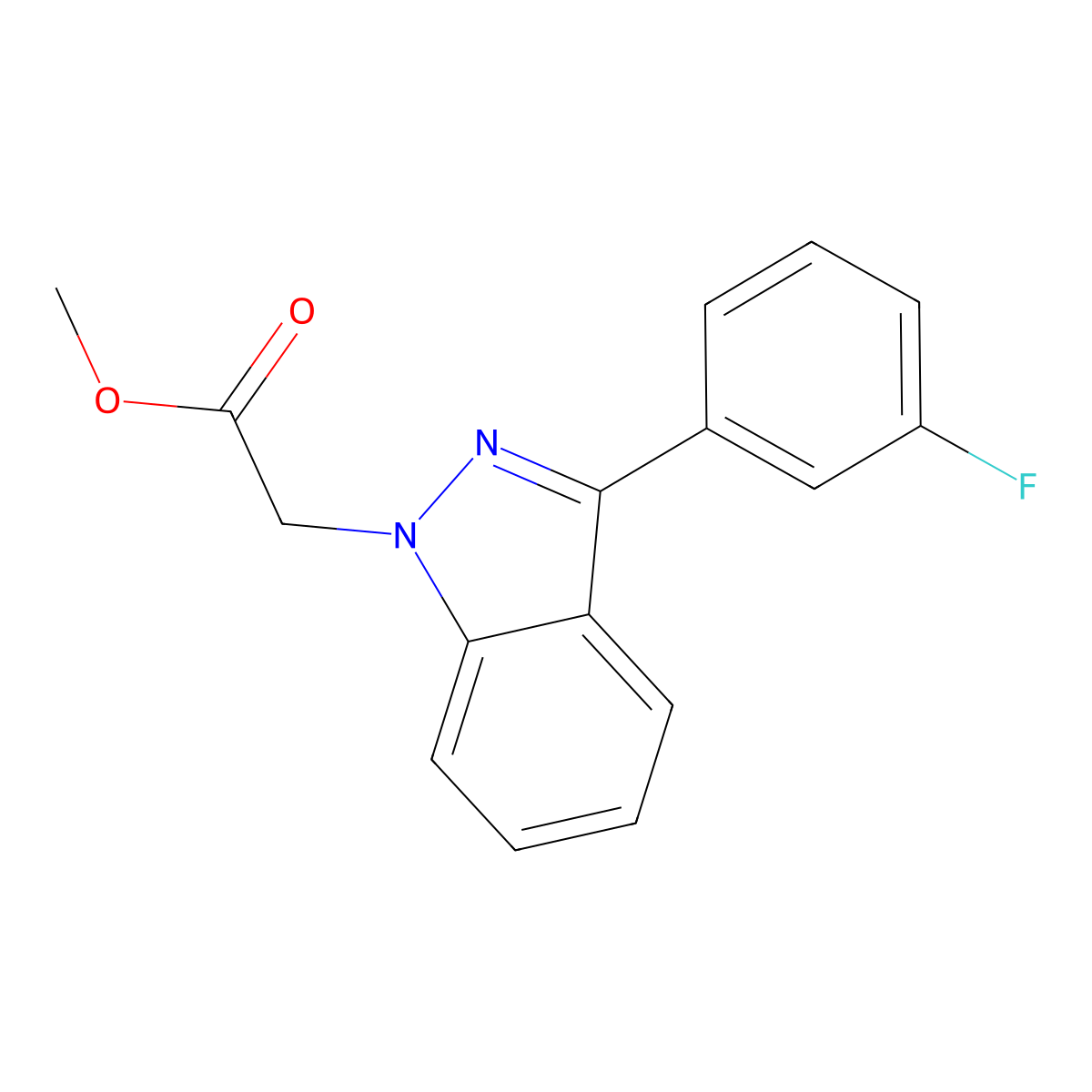 Methyl 2-(3-(3-fluorophenyl)-1H-indazol-1-yl)acetate molecular structure, CAS 1585213-85-9