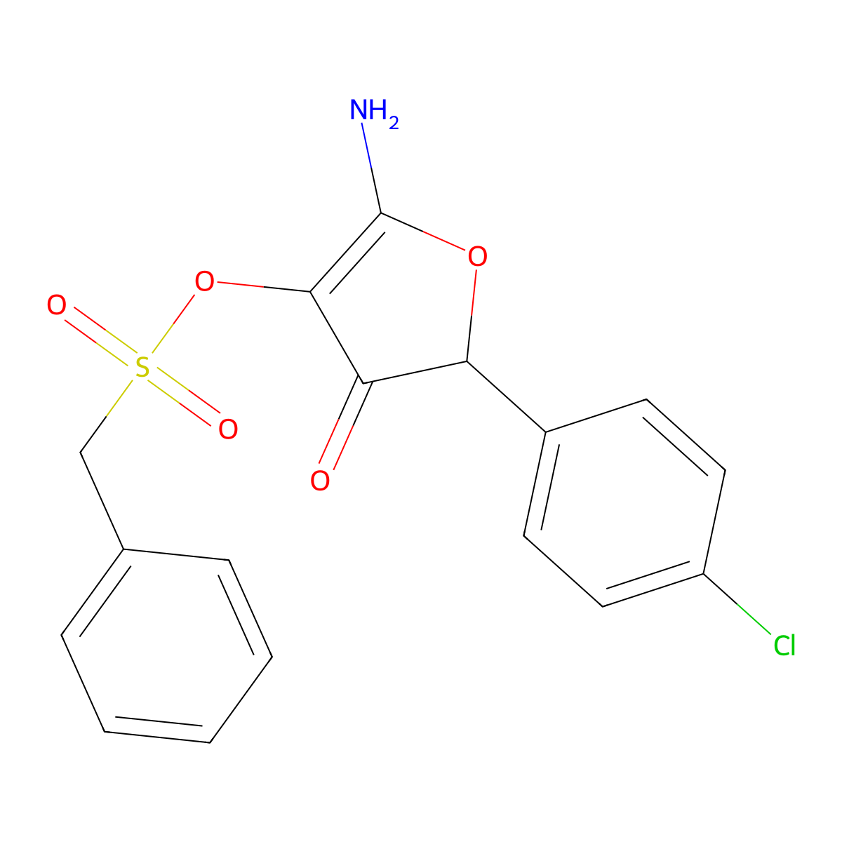 [2-Amino-5-(4-chlorophenyl)-4-oxofuran-3-yl] phenylmethanesulfonate molecular structure, CAS 1585217-40-8