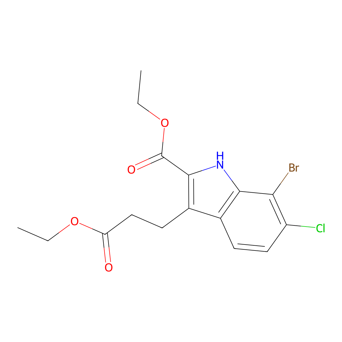Ethyl 7-bromo-6-chloro-2-(ethoxycarbonyl)-1H-indole-3-propanoate molecular structure, CAS 1585224-80-1