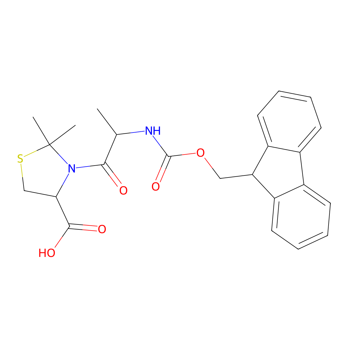 (R)-3-((((9H-Fluoren-9-yl)methoxy)carbonyl)-L-alanyl)-2,2-dimethylthiazolidine-4-carboxylic acid molecular structure, CAS 158531-43-2