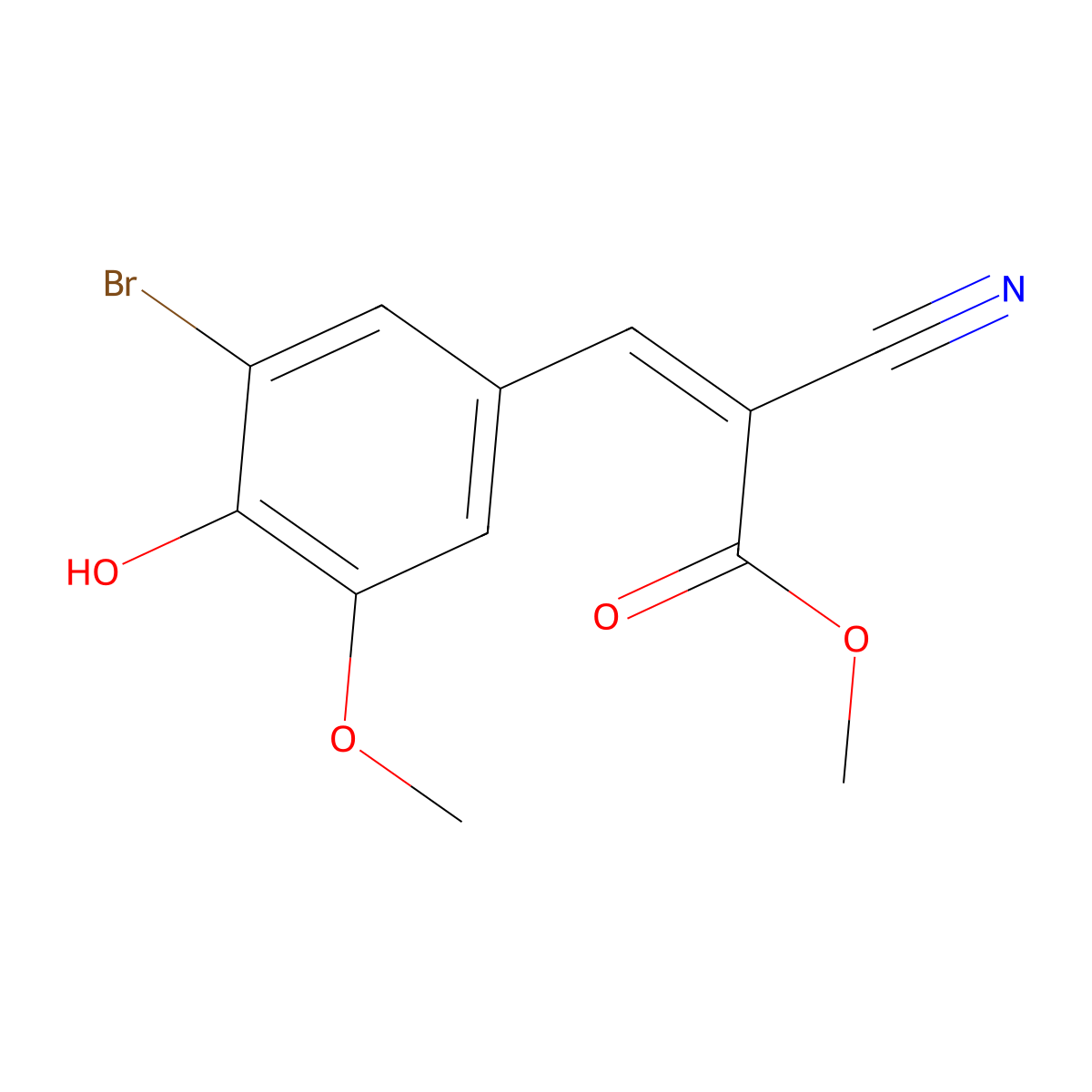Methyl 3-(3-bromo-4-hydroxy-5-methoxyphenyl)-2-cyanoprop-2-enoate molecular structure, CAS 158532-02-6
