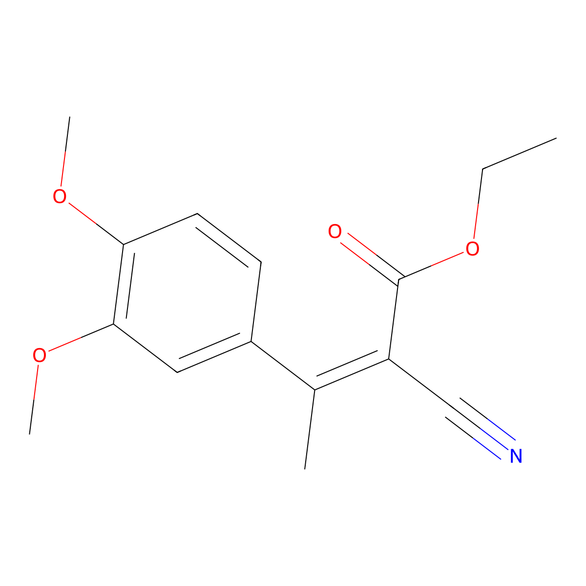 Ethyl 2-cyano-3-(3,4-dimethoxyphenyl)but-2-enoate molecular structure, CAS 15854-05-4