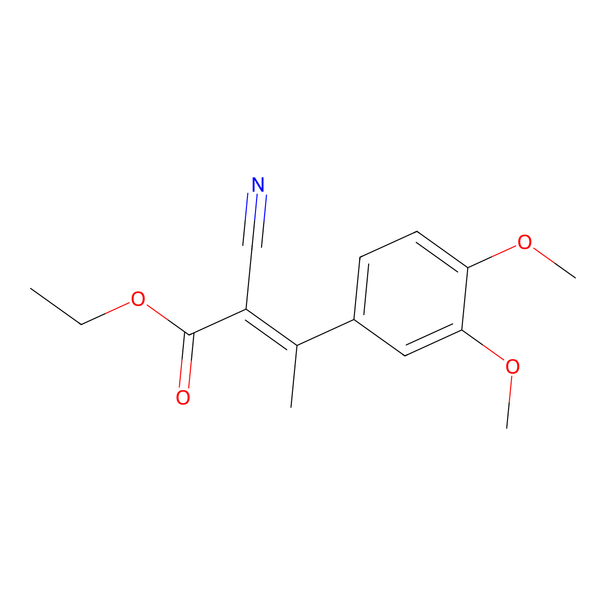 Ethyl 2-cyano-3-(3,4-dimethoxyphenyl)but-2-enoate molecular structure, CAS 15854-05-4
