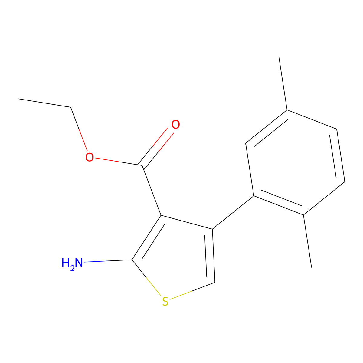 Ethyl 2-amino-4-(2,5-dimethylphenyl)thiophene-3-carboxylate molecular structure, CAS 15854-09-8