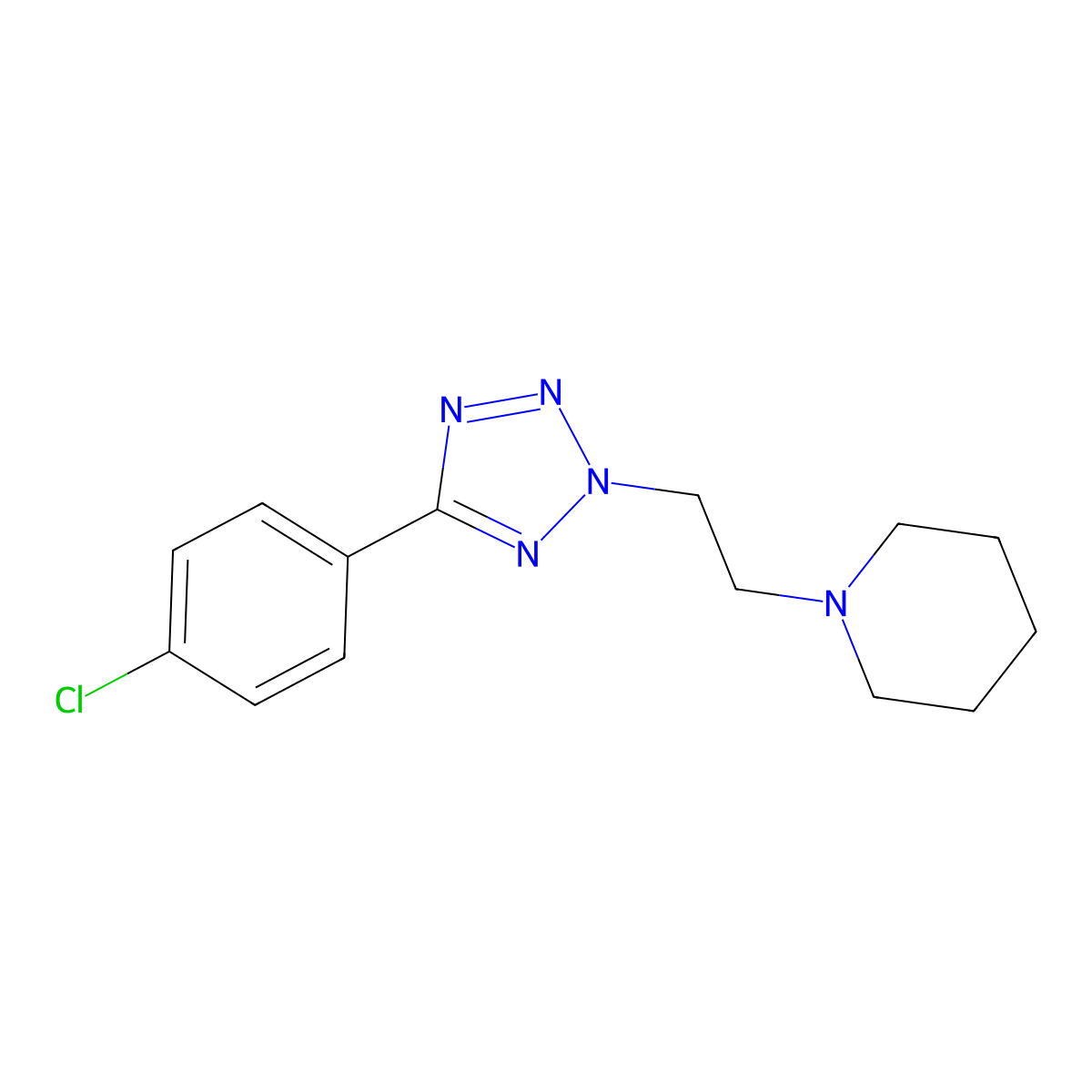 Piperidine, 1-(2-(5-(4-chlorophenyl)-2H-tetrazol-2-yl)ethyl)- molecular structure, CAS 158553-42-5