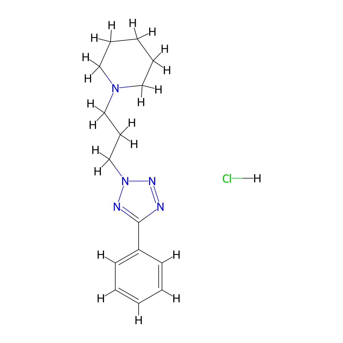 Piperidine, 1-(3-(5-phenyl-2H-tetrazol-2-yl)propyl)-, monohydrochloride molecular structure, CAS 158553-46-9