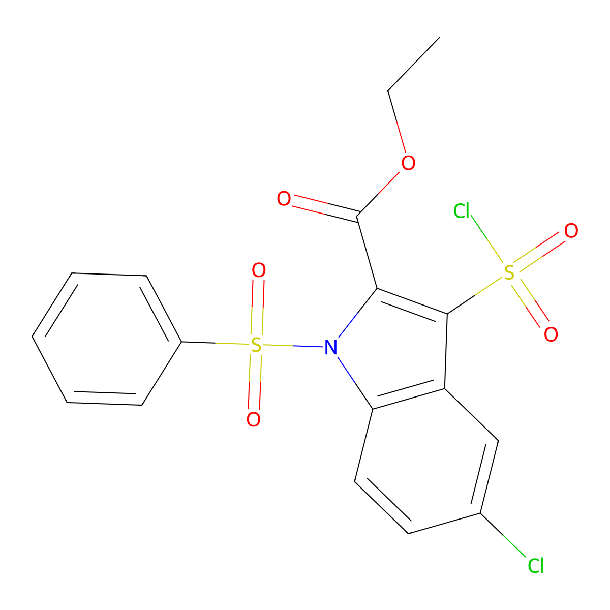 ethyl 5-chloro-3-(chlorosulfonyl)-1-(phenylsulfonyl)-1H-indole-2-carboxylate molecular structure, CAS 158561-84-3