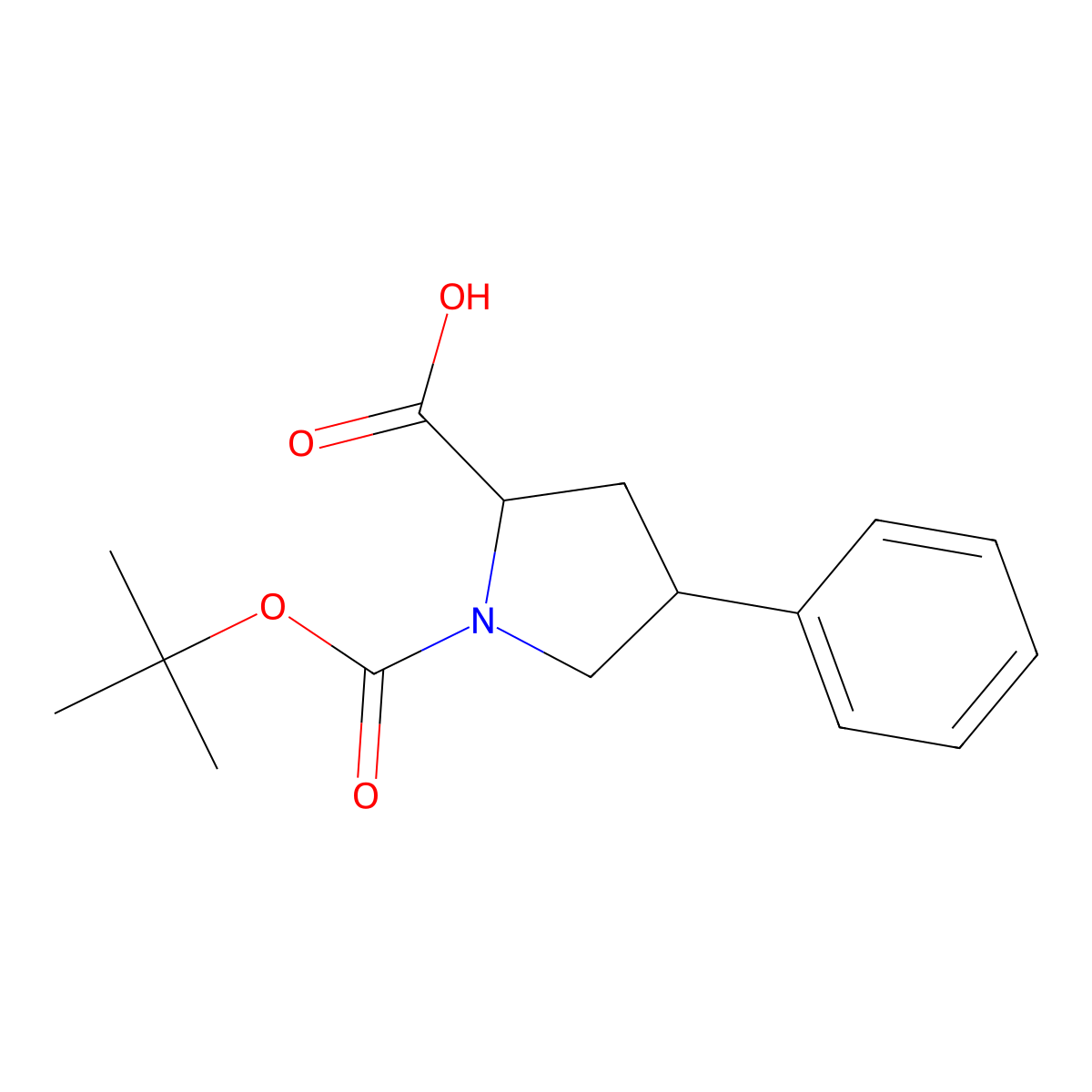 (2R,4R)-1-(tert-butoxycarbonyl)-4-phenylpyrrolidine-2-carboxylic acid molecular structure, CAS 158567-91-0