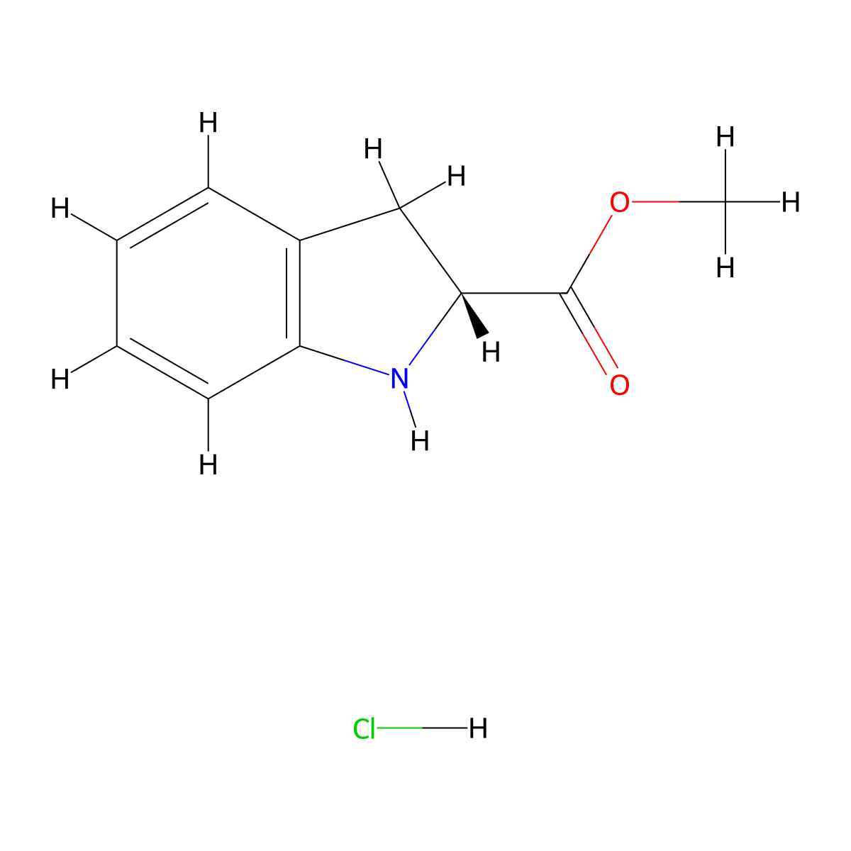 methyl (2R)-indoline-2-carboxylate;hydrochloride molecular structure, CAS 158567-92-1