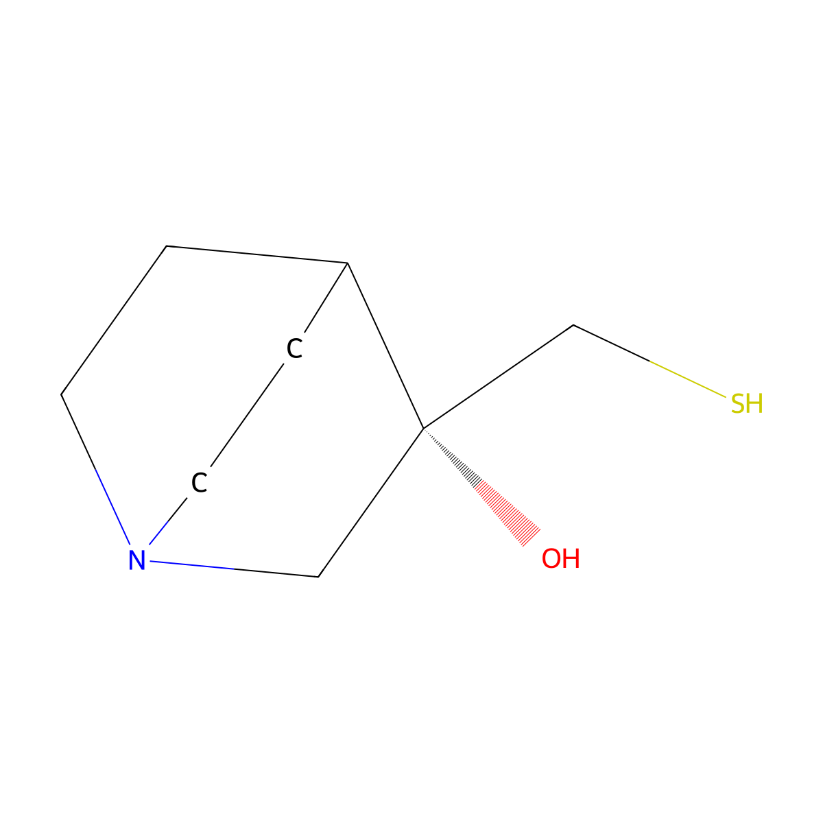(S)-3-(mercaptomethyl)quinuclidin-3-ol molecular structure, CAS 158568-64-0