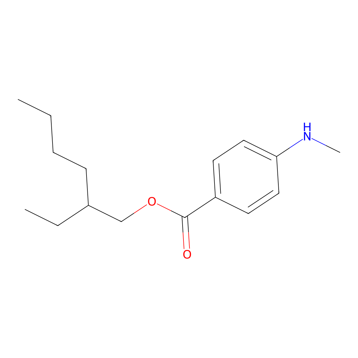 Benzoic acid, 4-(methylamino)-, 2-ethylhexyl ester molecular structure, CAS 158576-31-9