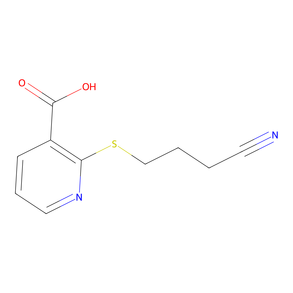 2-[(3-Cyanopropyl)sulfanyl]pyridine-3-carboxylic acid molecular structure, CAS 158581-22-7