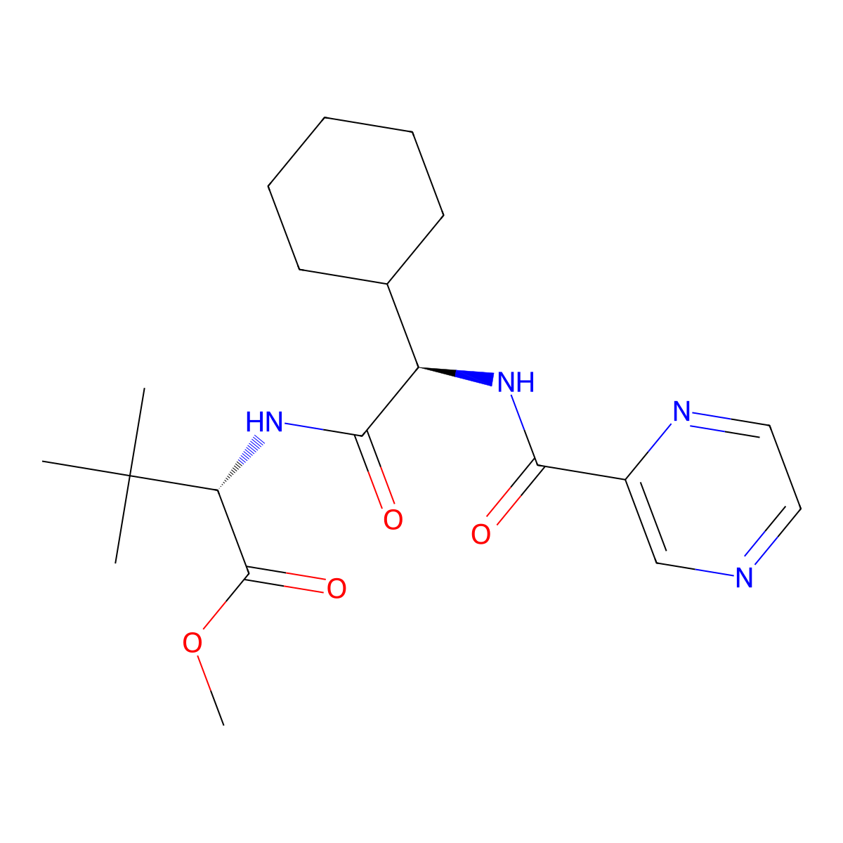(S)-methyl 2-((R)-2-cyclohexyl-2-(pyrazine-2-carboxamido)acetamido)-3,3-dimethylbutanoate molecular structure, CAS 1585973-06-3