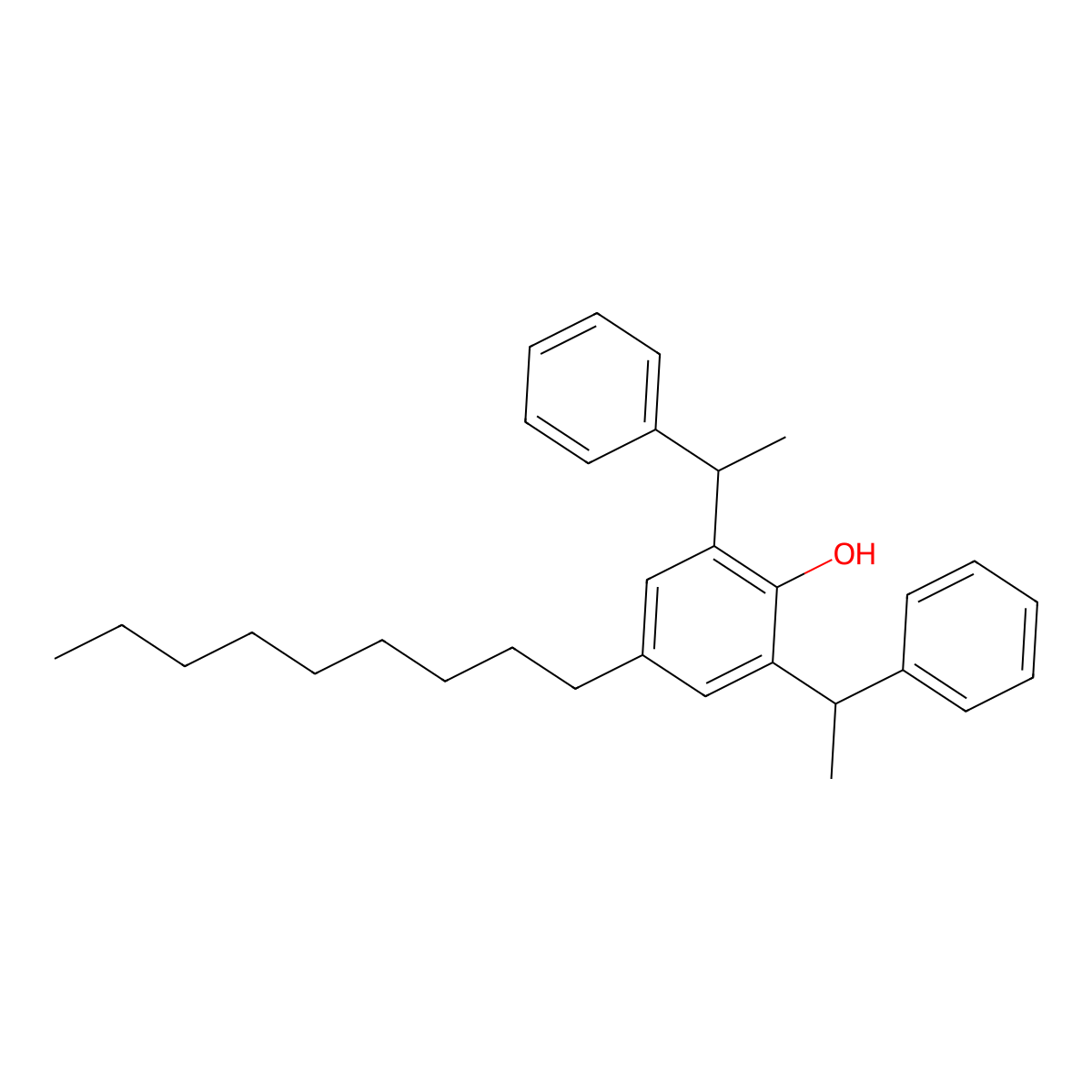 Phenol, 4-nonyl-2,6-bis(1-phenylethyl)- molecular structure, CAS 15860-96-5