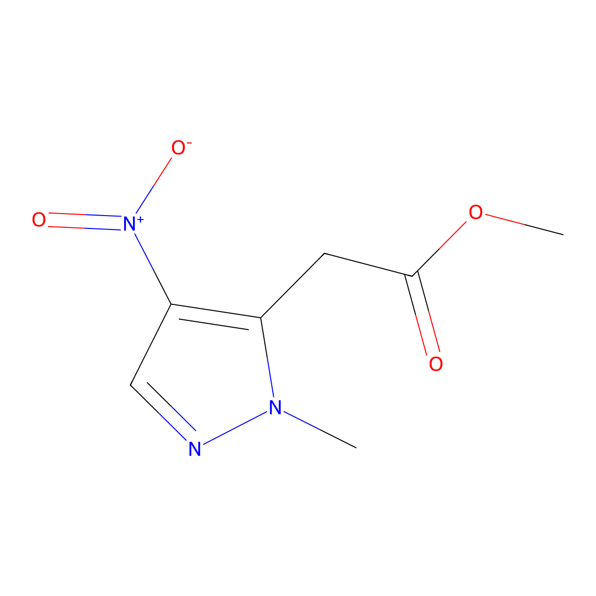 Methyl 2-(1-methyl-4-nitro-1H-pyrazol-5-yl)acetate molecular structure, CAS 1586043-71-1