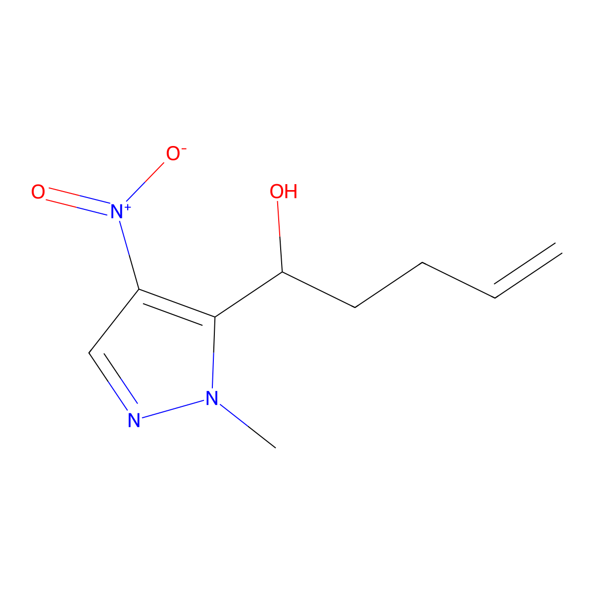 1-(1-methyl-4-nitro-1H-pyrazol-5-yl)pent-4-en-1-ol molecular structure, CAS 1586044-15-6