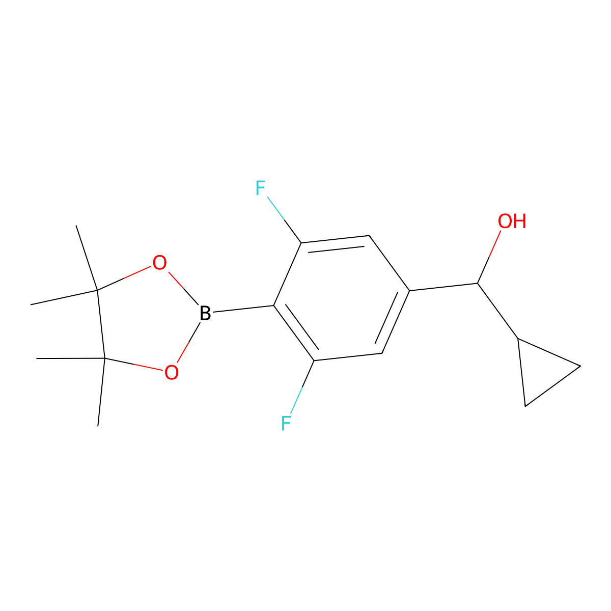 Cyclopropyl(3,5-difluoro-4-(4,4,5,5-tetramethyl-1,3,2-dioxaborolan-2-yl)phenyl)methanol molecular structure, CAS 1586045-93-3