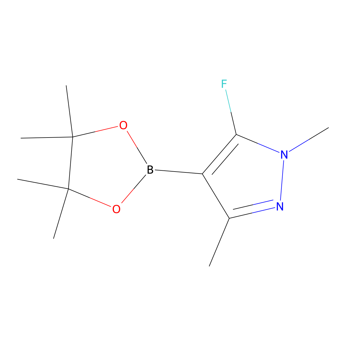 5-fluoro-1,3-dimethyl-4-(4,4,5,5-tetramethyl-1,3,2-dioxaborolan-2-yl)-1H-pyrazole molecular structure, CAS 1586046-21-0