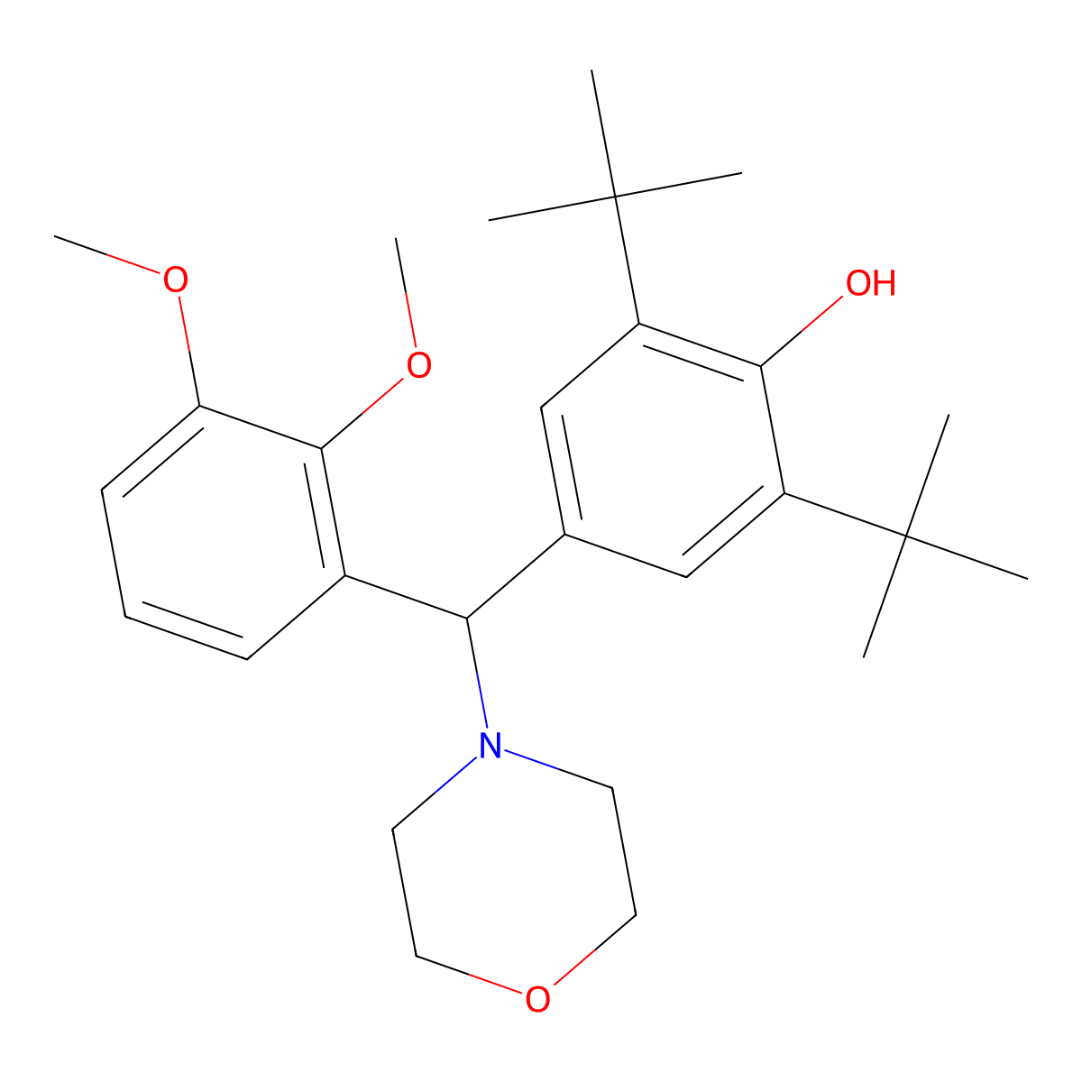 2,6-Ditert-butyl-4-[(2,3-dimethoxyphenyl)-morpholin-4-ylmethyl]phenol molecular structure, CAS 158609-73-5