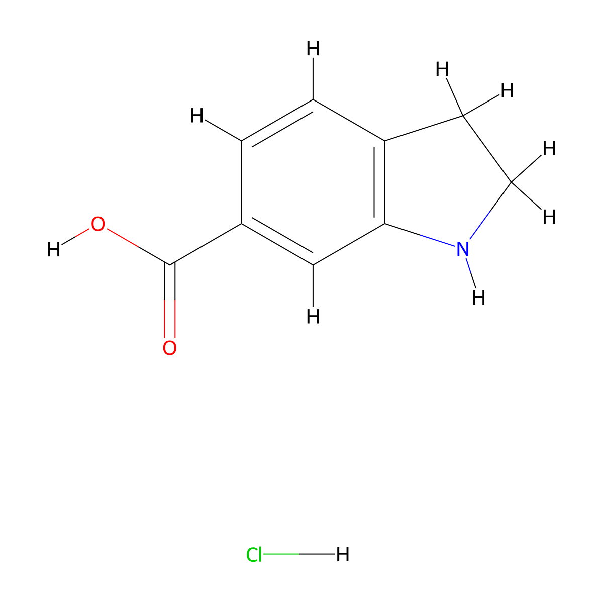 2,3-dihydro-1H-indole-6-carboxylic acid hydrochloride molecular structure, CAS 15861-37-7