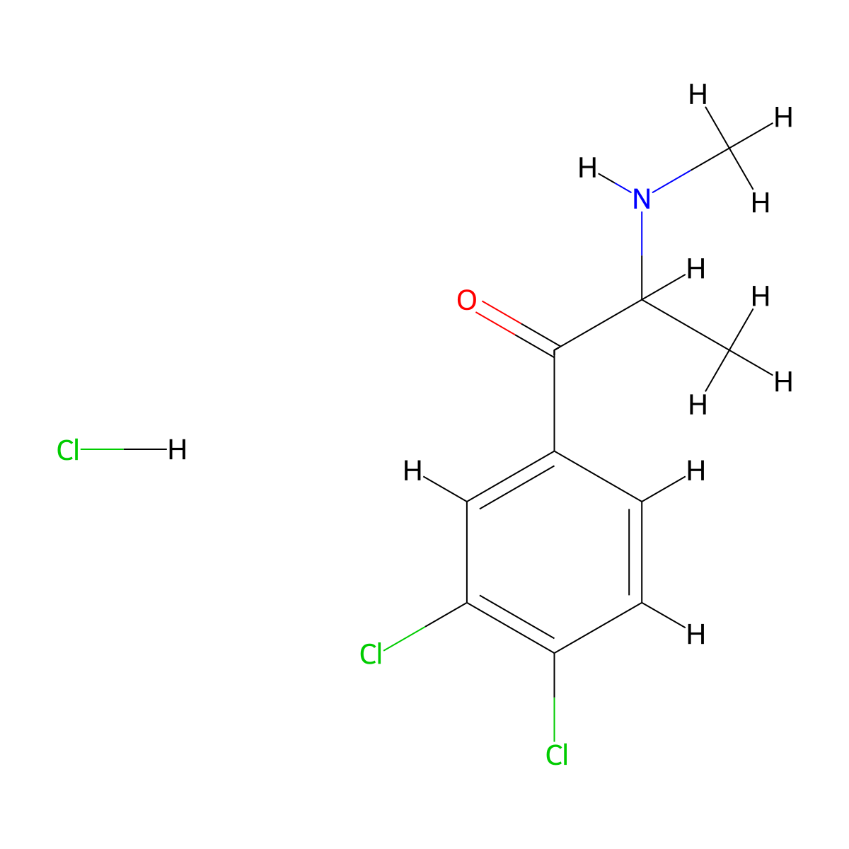 1-(3,4-Dichlorophenyl)-2-(methylamino)-1-propanone, monohydrochloride molecular structure, CAS 15861-85-5