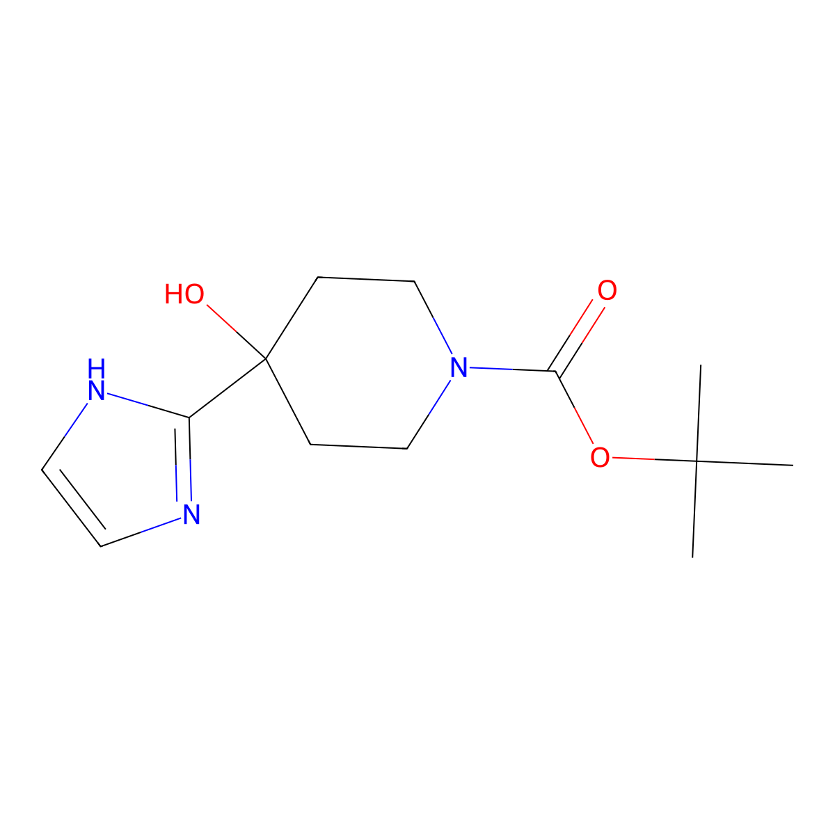 tert-butyl 4-hydroxy-4-(1H-imidazol-2-yl)piperidine-1-carboxylate molecular structure, CAS 158654-95-6