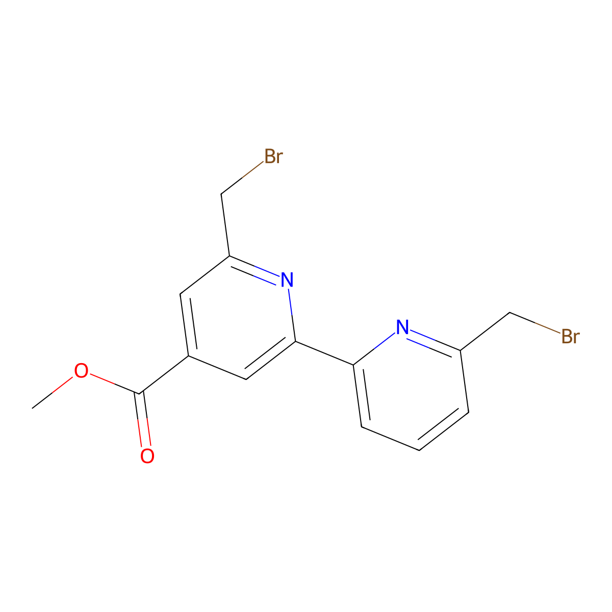 Methyl 2-(bromomethyl)-6-[6-(bromomethyl)pyridin-2-yl]pyridine-4-carboxylate molecular structure, CAS 158666-42-3