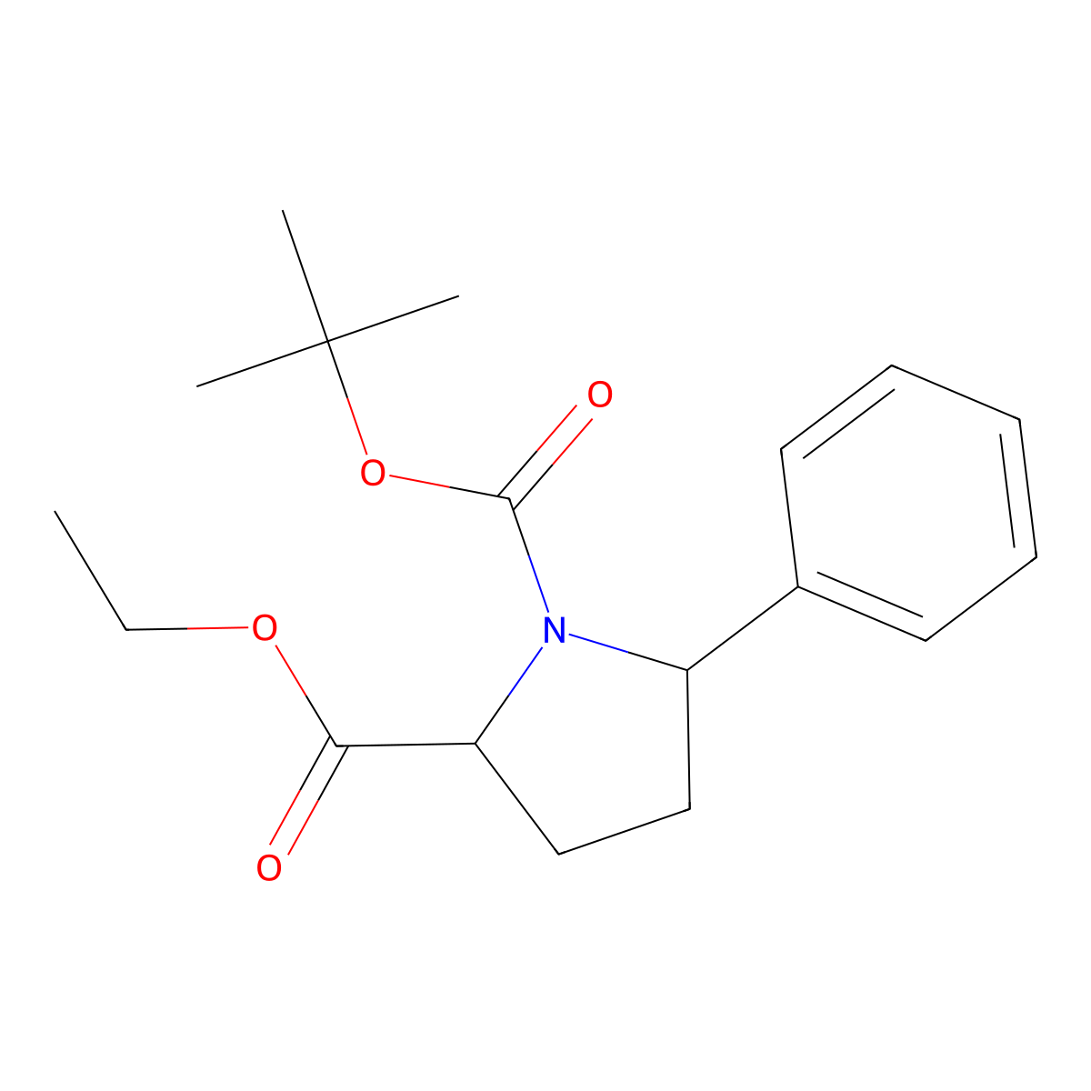 (2R,5S)-1-tert-butyl 2-ethyl 5-phenylpyrrolidine-1,2-dicarboxylate molecular structure, CAS 158680-31-0