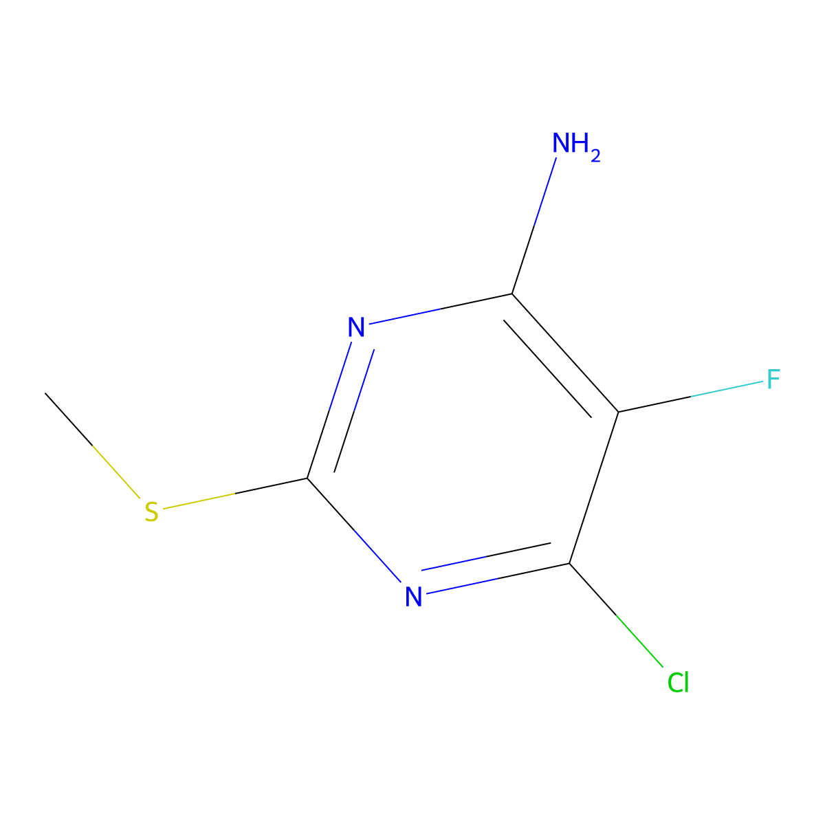 6-Chloro-5-fluoro-2-(methylsulfanyl)pyrimidin-4-amine molecular structure, CAS 1586809-42-8