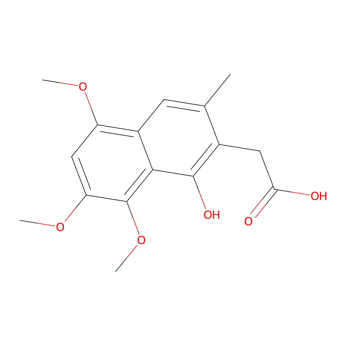 2-(1-Hydroxy-5,7,8-trimethoxy-3-methylnaphthalen-2-yl)acetic acid molecular structure, CAS 1587-73-1
