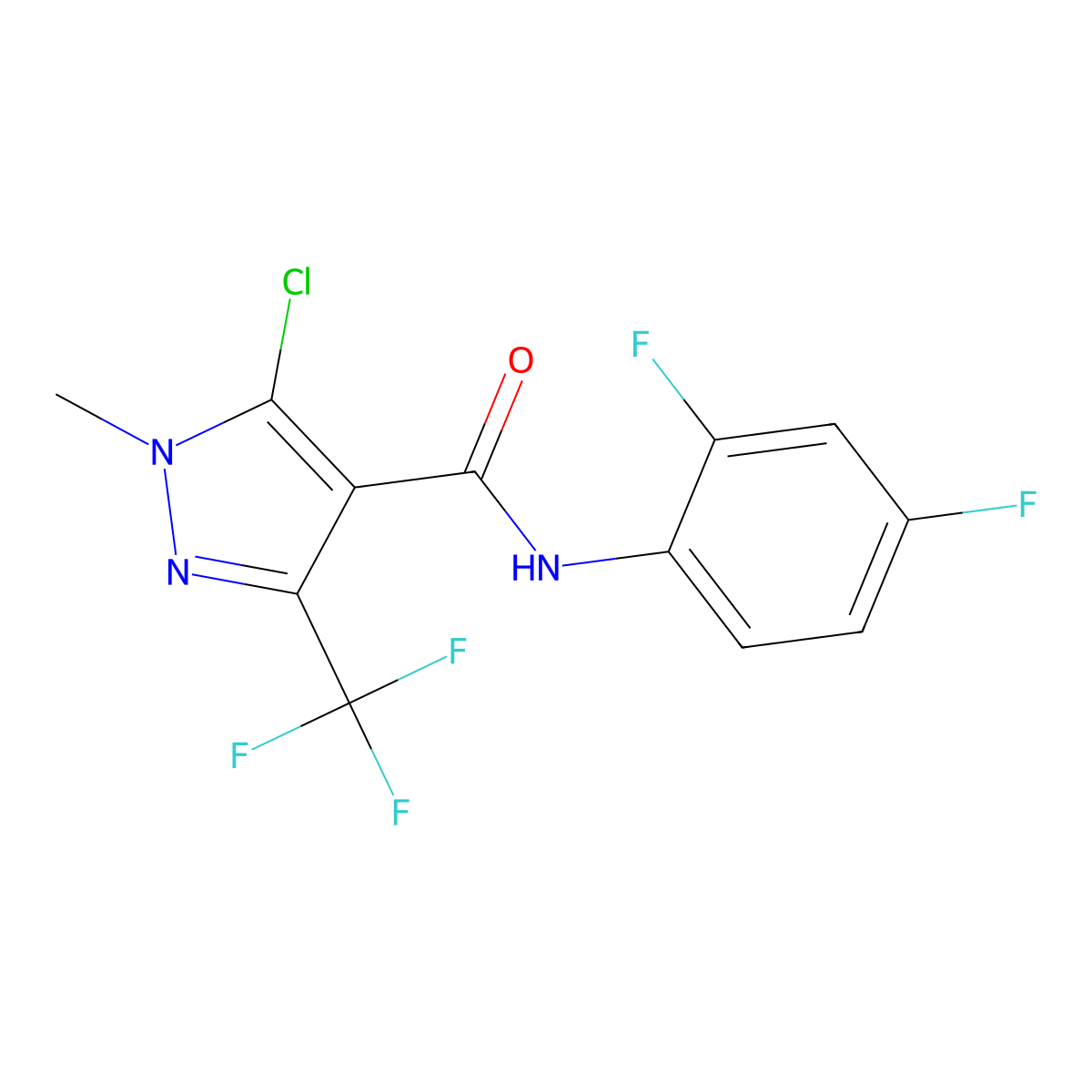 5-chloro-N-(2,4-difluorophenyl)-1-methyl-3-(trifluoromethyl)-1H-pyrazole-4-carboxamide molecular structure, CAS 158712-19-7