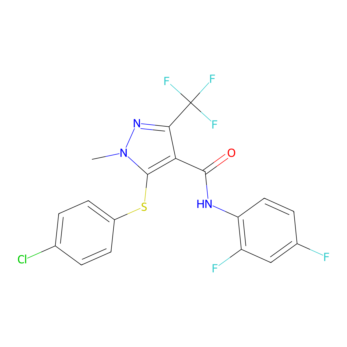 5-[(4-chlorophenyl)sulfanyl]-N-(2,4-difluorophenyl)-1-methyl-3-(trifluoromethyl)-1H-pyrazole-4-carboxamide molecular structure, CAS 158712-21-1