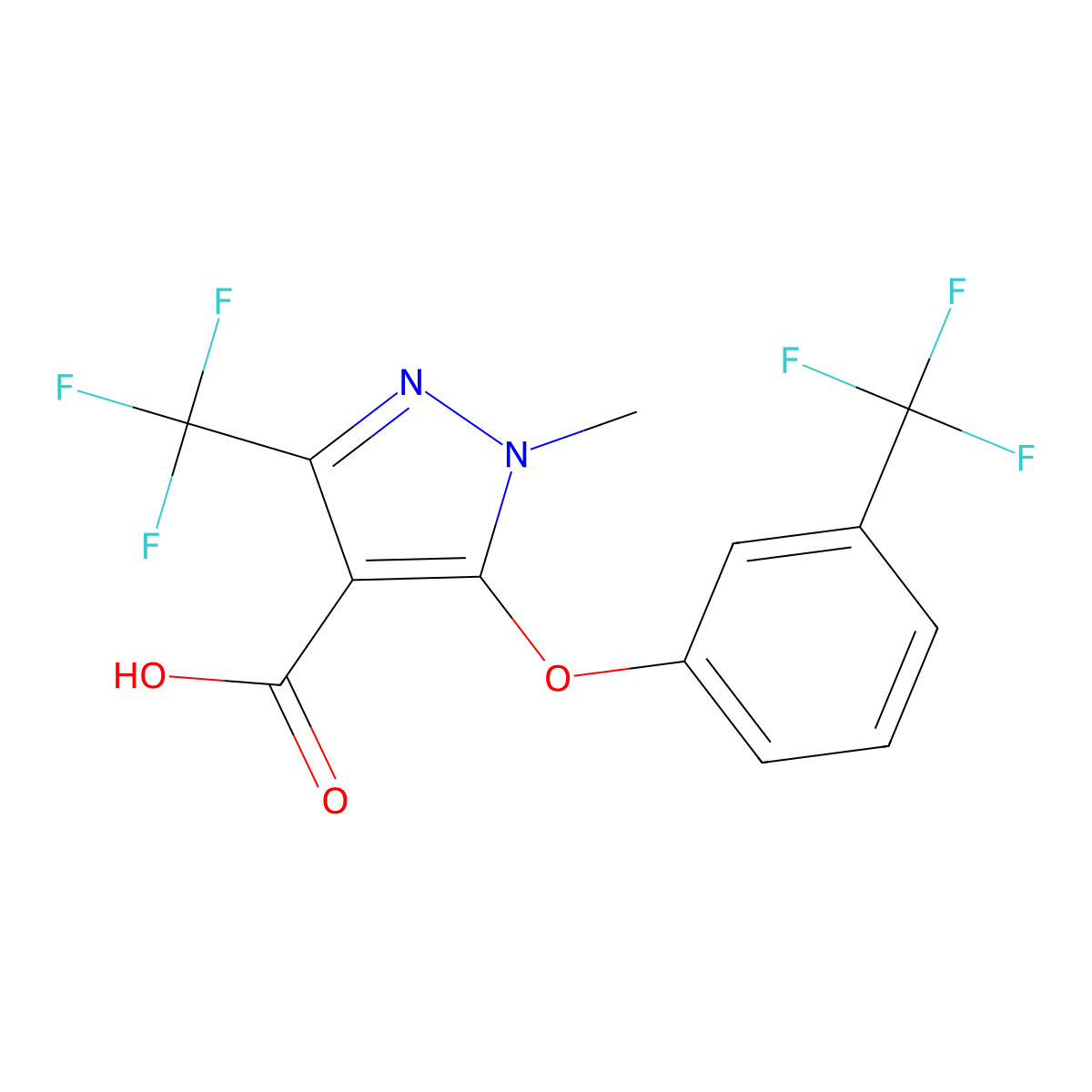 1-Methyl-3-(trifluoromethyl)-5-[3-(trifluoromethyl)phenoxy]-1H-pyrazole-4-carboxylic acid molecular structure, CAS 158712-29-9