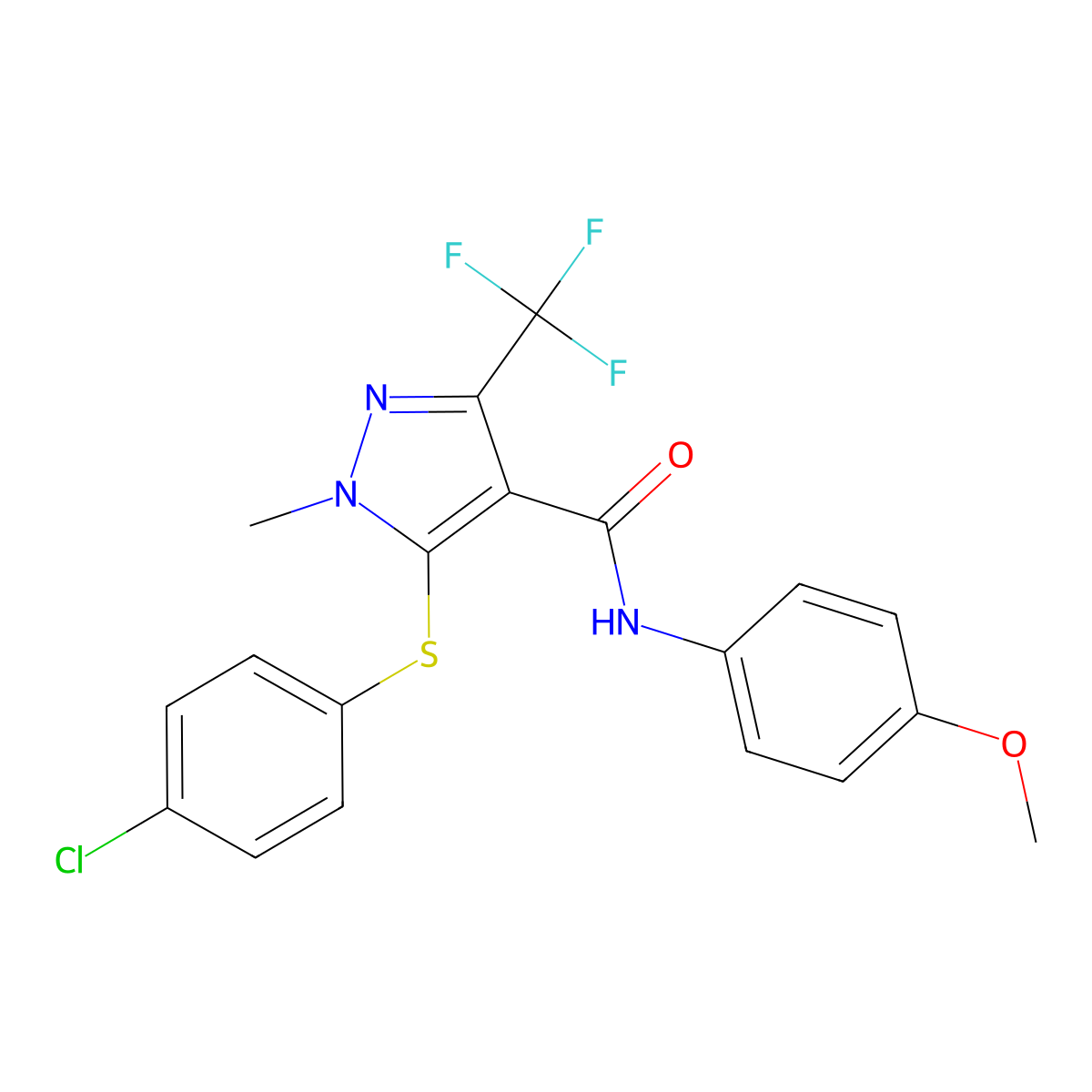 5-[(4-chlorophenyl)sulfanyl]-N-(4-methoxyphenyl)-1-methyl-3-(trifluoromethyl)-1H-pyrazole-4-carboxamide molecular structure, CAS 158712-45-9