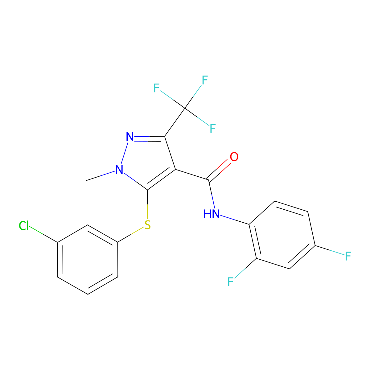 5-[(3-chlorophenyl)sulfanyl]-N-(2,4-difluorophenyl)-1-methyl-3-(trifluoromethyl)-1H-pyrazole-4-carboxamide molecular structure, CAS 158712-46-0