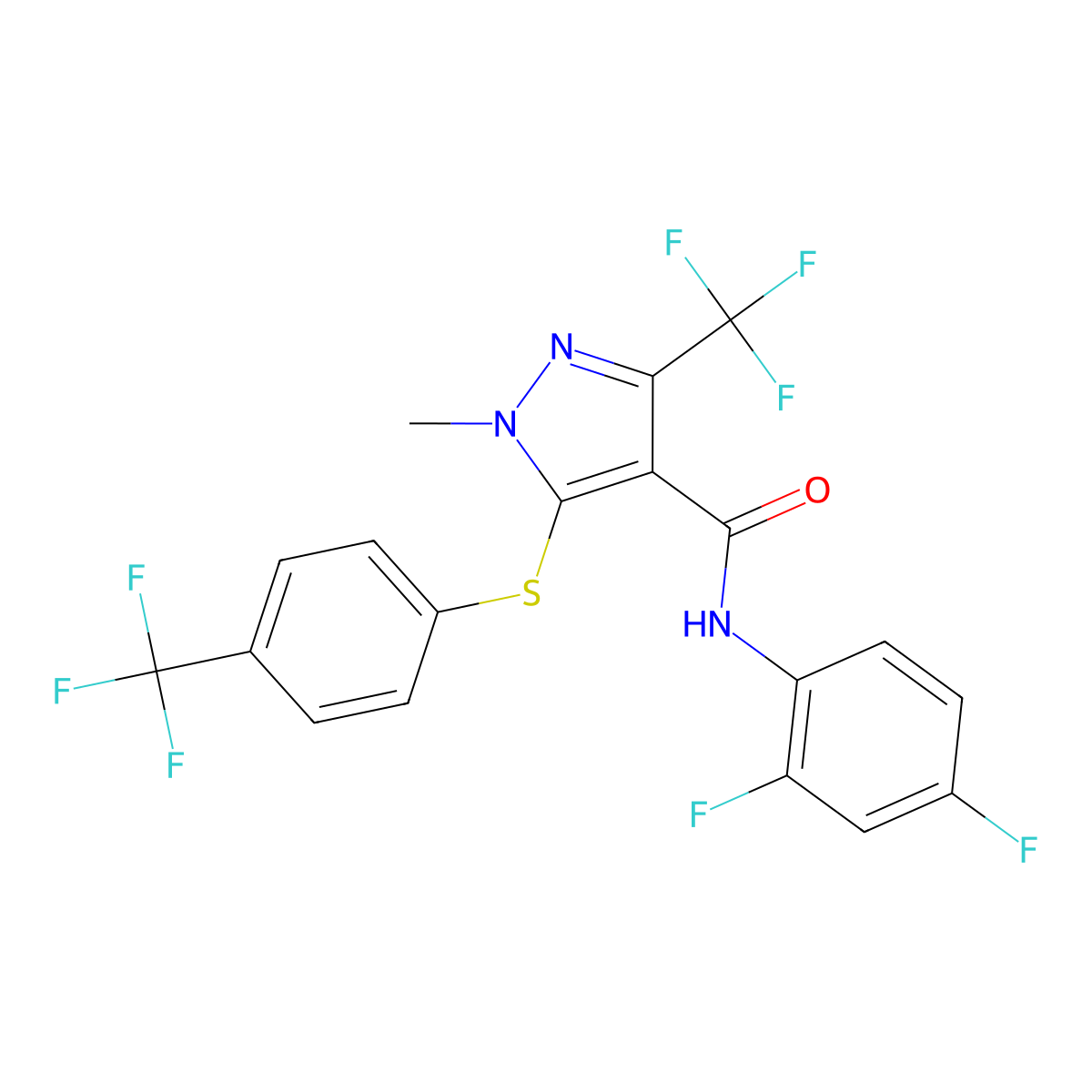 N-(2,4-difluorophenyl)-1-methyl-3-(trifluoromethyl)-5-{[4-(trifluoromethyl)phenyl]sulfanyl}-1H-pyrazole-4-carboxamide molecular structure, CAS 158712-47-1