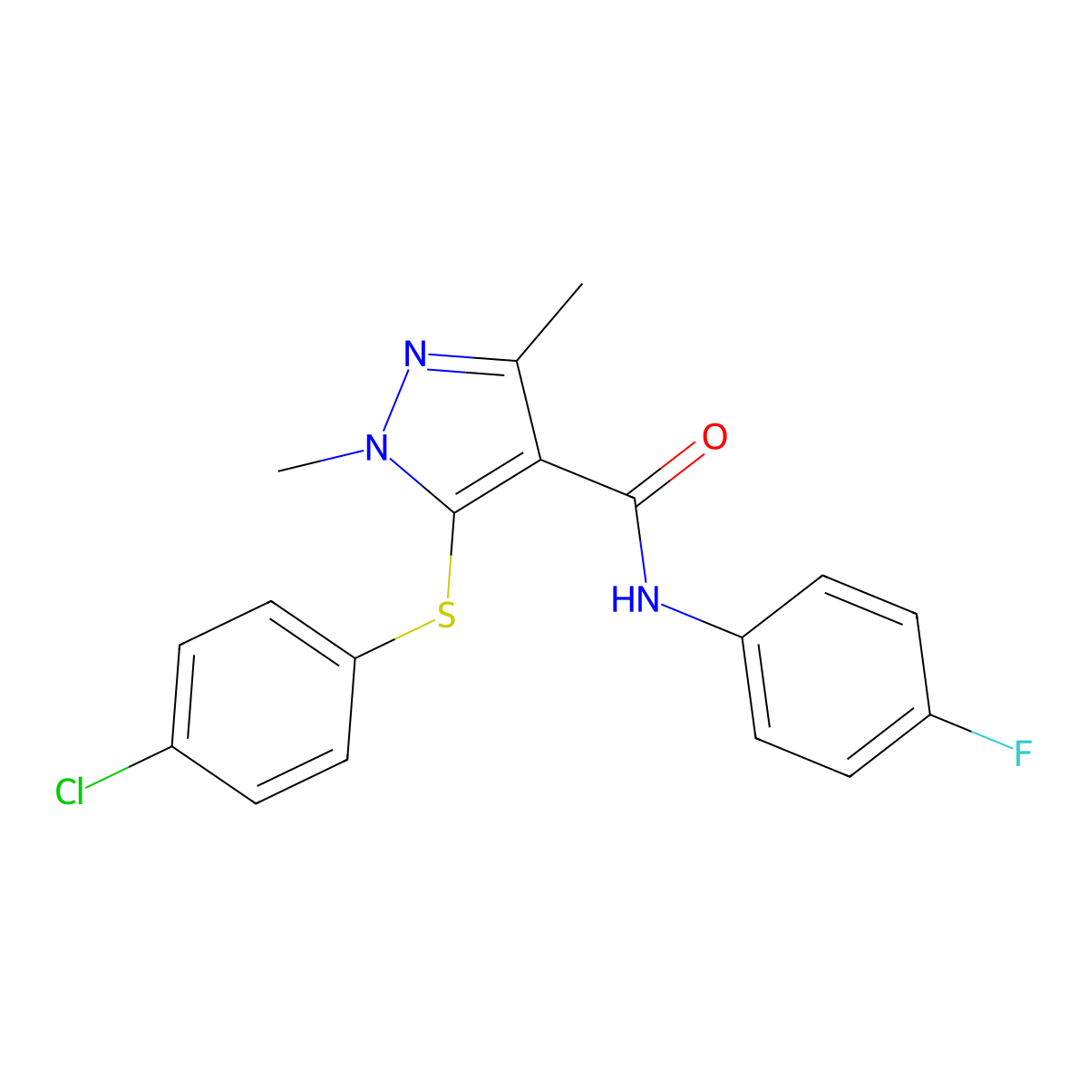 5-[(4-chlorophenyl)sulfanyl]-N-(4-fluorophenyl)-1,3-dimethyl-1H-pyrazole-4-carboxamide molecular structure, CAS 158712-49-3
