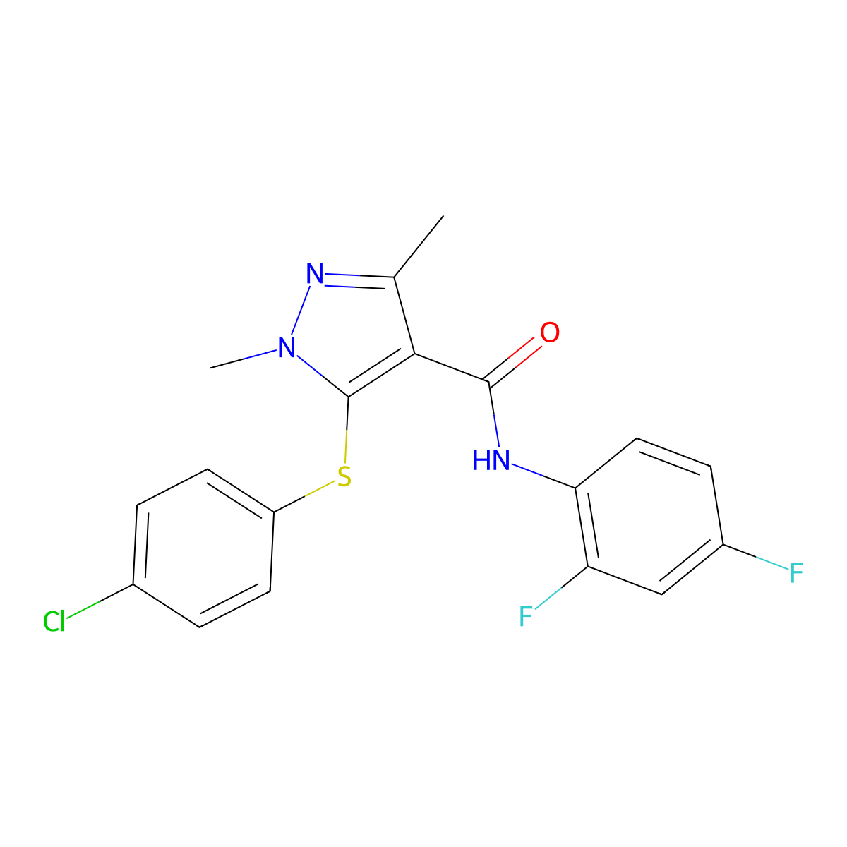 5-[(4-chlorophenyl)sulfanyl]-N-(2,4-difluorophenyl)-1,3-dimethyl-1H-pyrazole-4-carboxamide molecular structure, CAS 158712-50-6