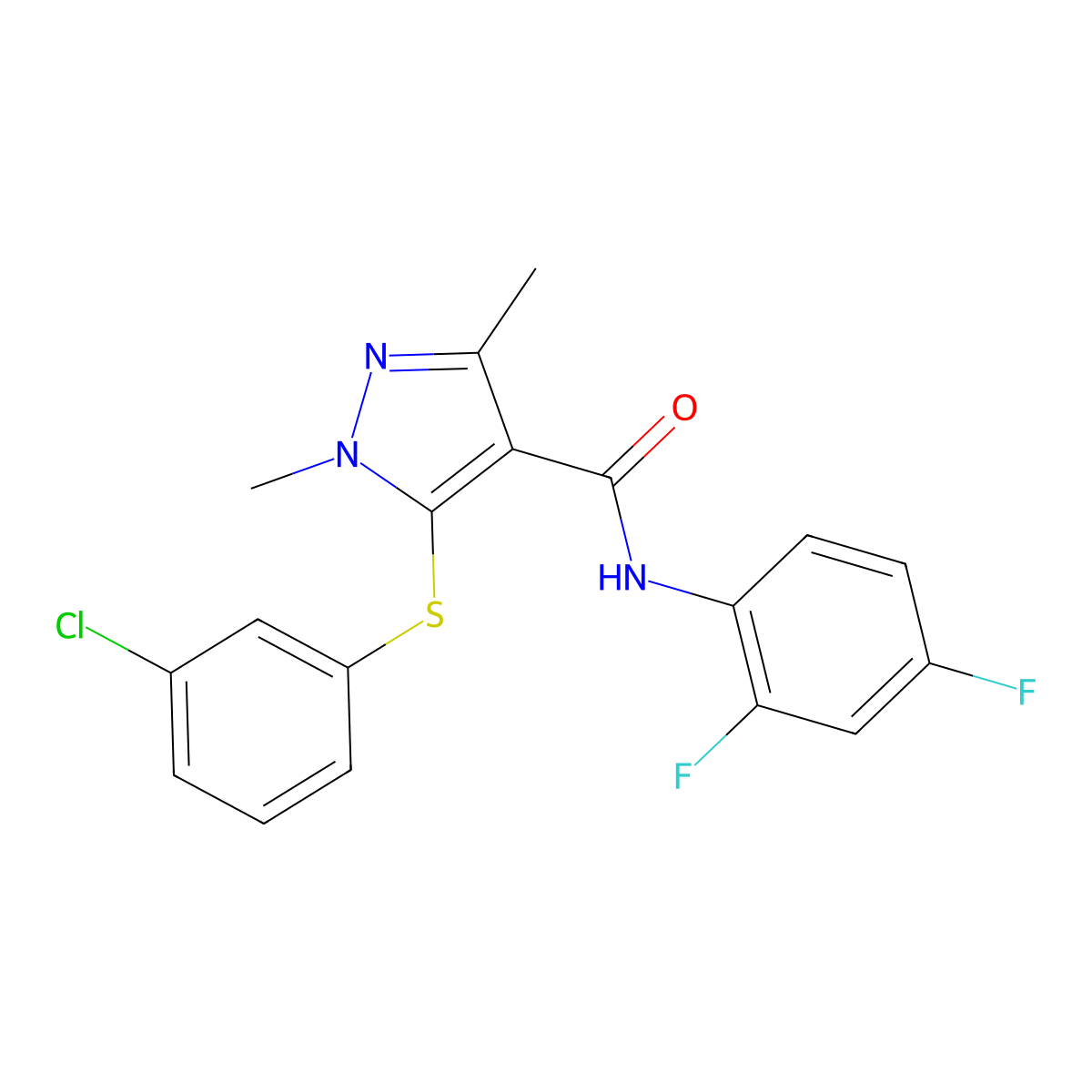 5-[(3-chlorophenyl)sulfanyl]-N-(2,4-difluorophenyl)-1,3-dimethyl-1H-pyrazole-4-carboxamide molecular structure, CAS 158712-51-7