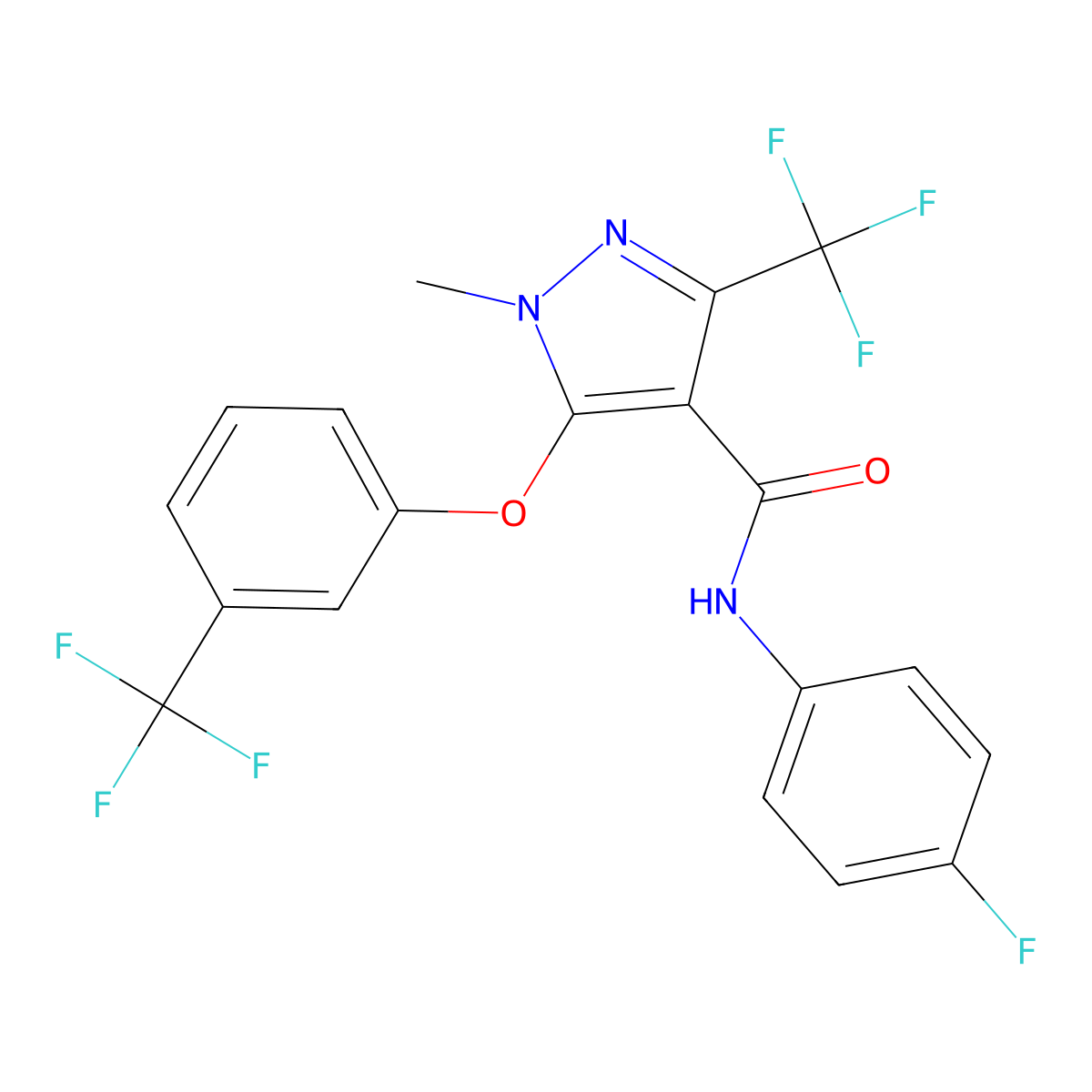 N-(4-Fluorophenyl)-1-methyl-3-(trifluoromethyl)-5-(3-(trifluoromethyl)phenoxy)-1H-pyrazole-4-carboxamide molecular structure, CAS 158712-61-9